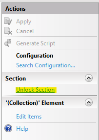 IIS Configuration Manager - Unlock Section